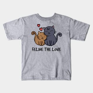 Feline The Love! Cute Kawaii Cats Valentines Day T-Shirt for Cat Lovers Kids T-Shirt